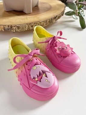Mini Melissa Polibolha Dino Baby Yellow-Pink Jelly Sneakers | Toddler Size 10